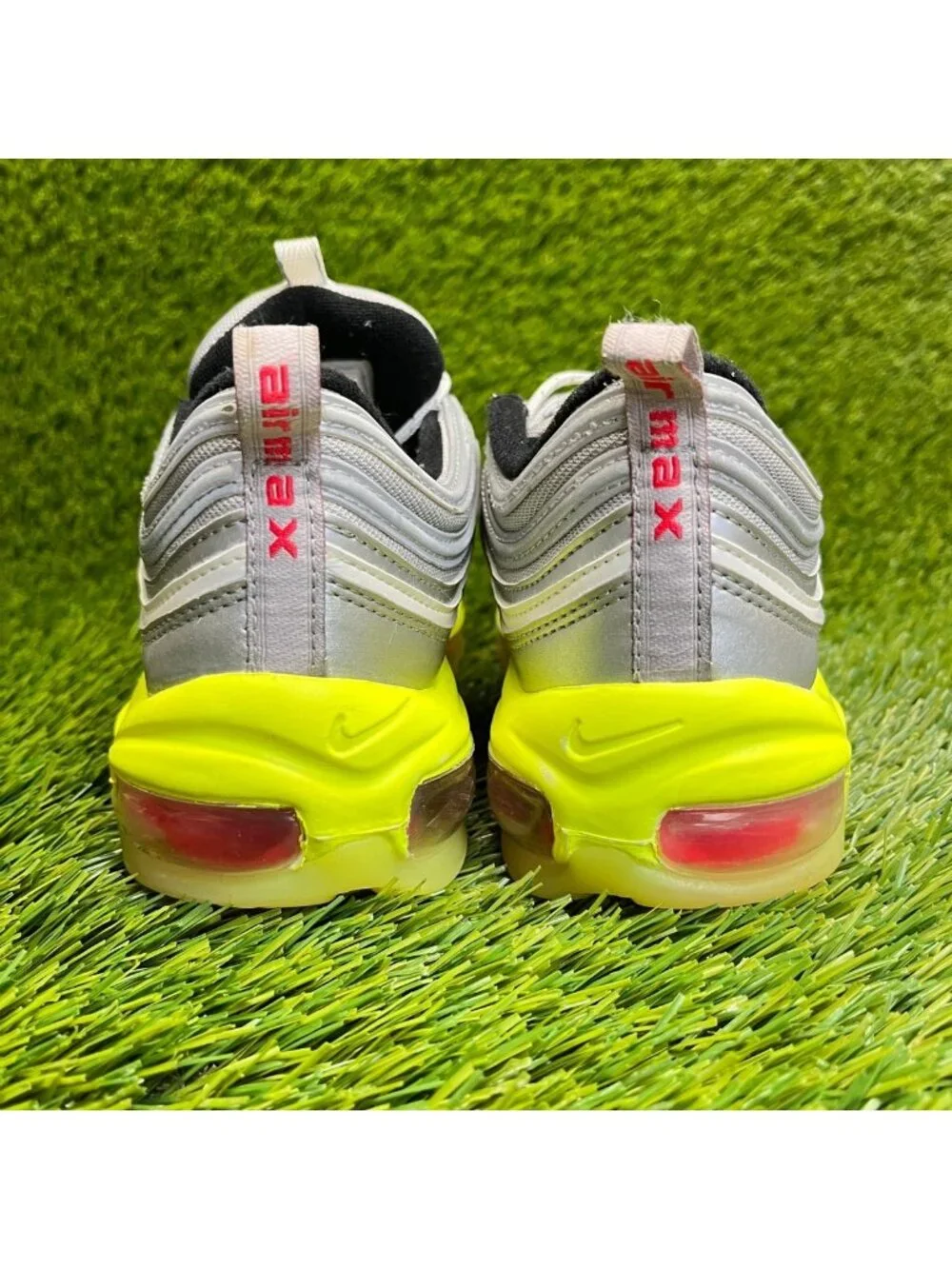 Nike Air Max 97 RFT GS Boys Size 6Y Silver Volt Athletic Running Shoes Sneakers